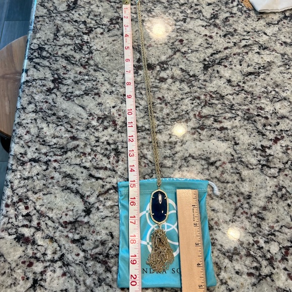 Kendra Scott Rayne Oval Tassel Pendant Necklace Navy Cat’s Eye / Gold - Picture 9 of 15